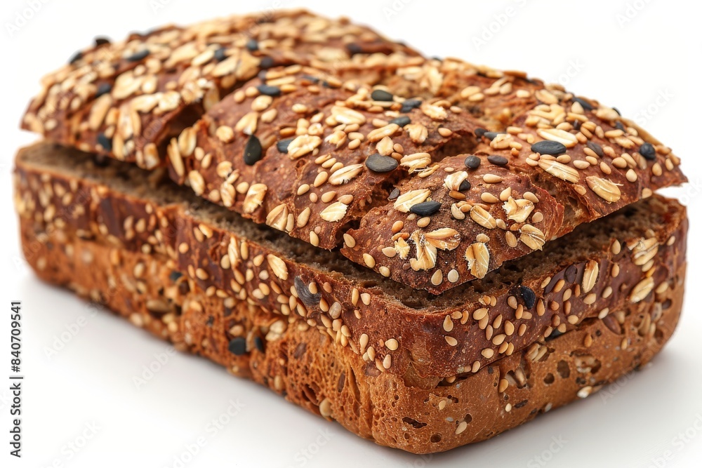 Fresh loaf of whole grain bread with seeds, dense and nutritious, food photography Fresh loaf of whole grain bread with seeds, dense and nutritious, food photography