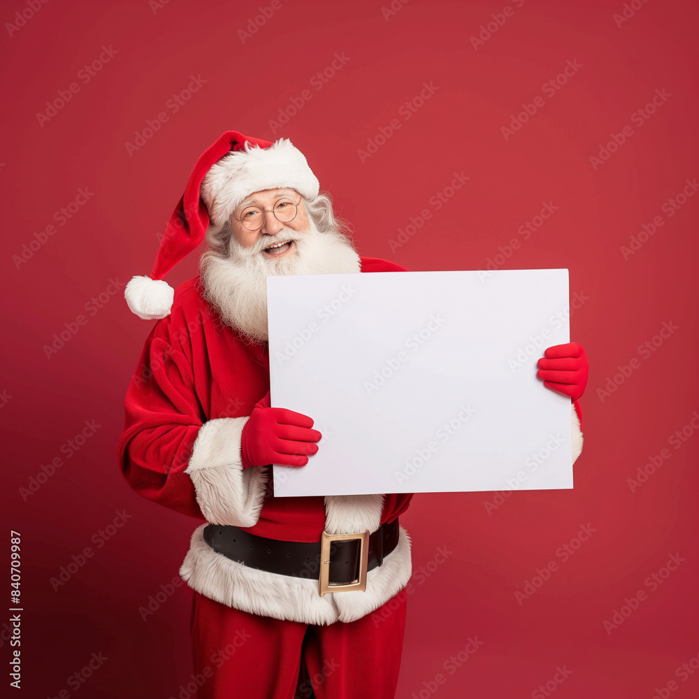 Naklejka premium Fond de Noël avec Père Noël et panneau blanc pour texte ou produit