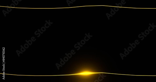 Golden wavy with glowing yellow line. Twisted running frame illuminated by 3d luminous line moving along perimeter