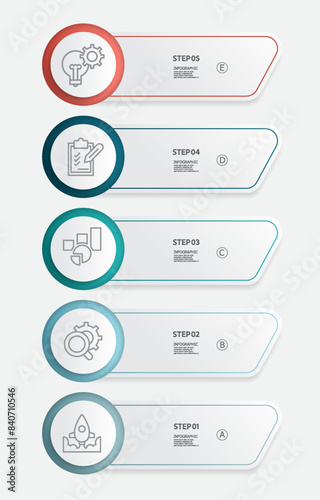 vertical infographics label 5 steps for report presentation template background