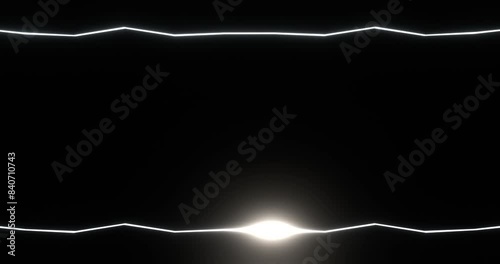 White wavy with glowing silver line. Twisted running frame illuminated by 3d luminous line moving along perimeter