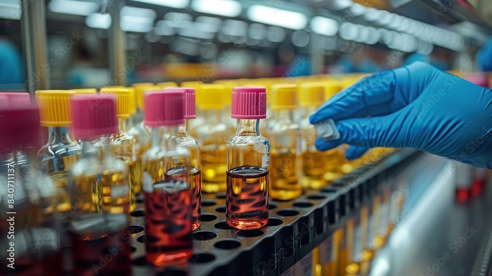 Scientist Handling Chemical Bottles in Laboratory Environment Scientist Handling Chemical Bottles in Laboratory Environment