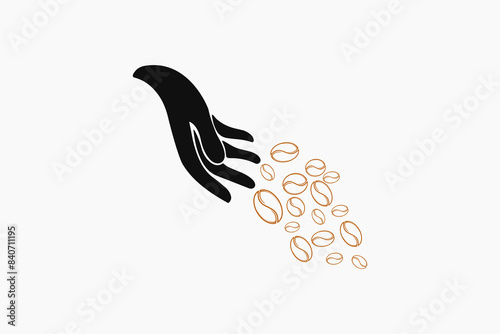 Hand sowing coffee beans vector illustration white background.