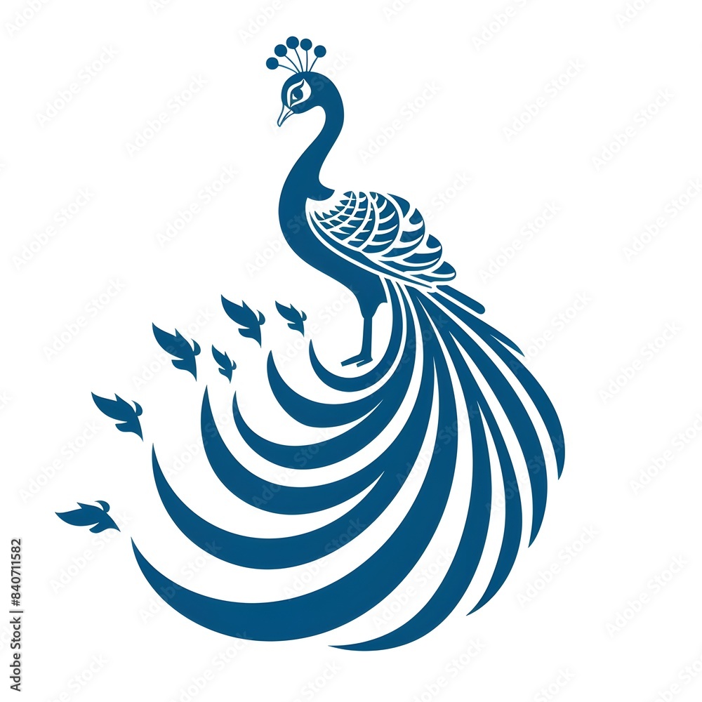 Fototapeta premium Blue Peacock feather vector illustration on a white background 