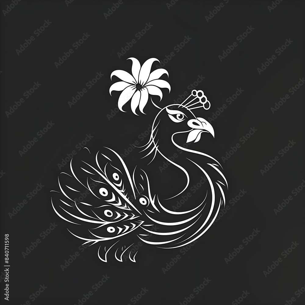 Fototapeta premium Peacock black and white floral background vector illustration 