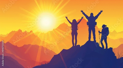 Person Celebrating Victory on Mountain Peak at Sunrise  Symbolizing Adventure and Freedom