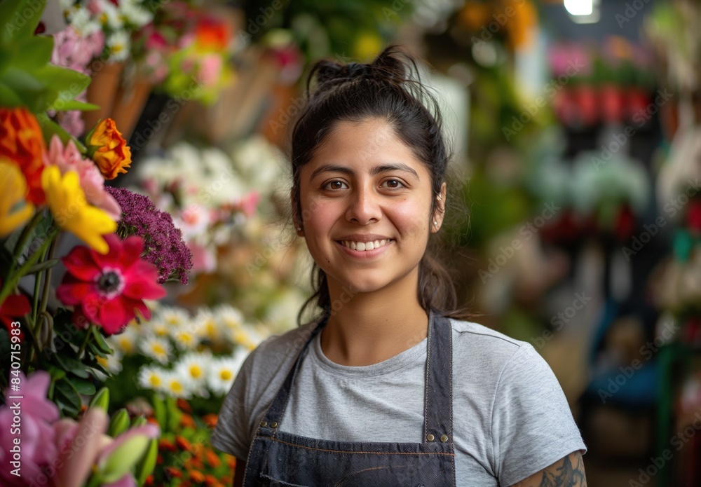 Smiling Hispanic Florist Woman in Flower Shop, Detailed Cinematic Photo Realistic Portrait Smiling Hispanic Florist Woman in Flower Shop, Detailed Cinematic Photo Realistic Portrait