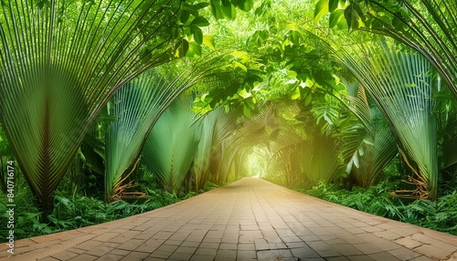 Dense jungle of Southeast Asia  wide green tree tunnels  banner background