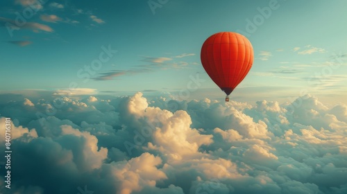 Silhouette Of Person Celebrating Sunrise Over Mountain Range With Hot Air Balloon