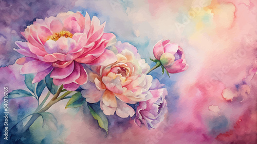 Wallpaper Mural Vibrant watercolor background of peonies Torontodigital.ca
