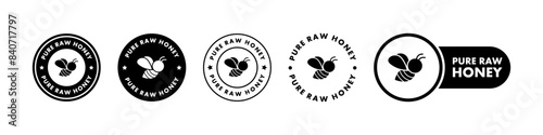 Pure Raw Honey - vector sign for product packaging label. Pure raw honey stickers vector set