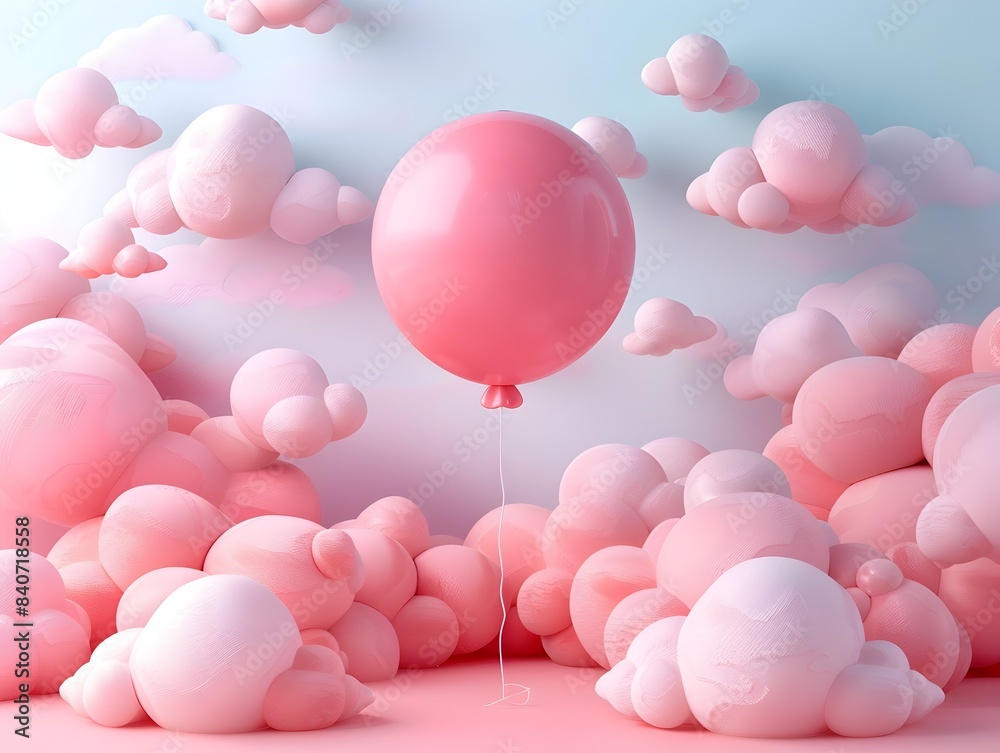Charming 3D Claymation Balloon Drifting in Serene Pastel Environment Charming 3D Claymation Balloon Drifting in Serene Pastel Environment