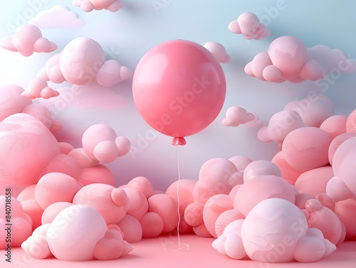Charming 3D Claymation Balloon Drifting in Serene Pastel Environment