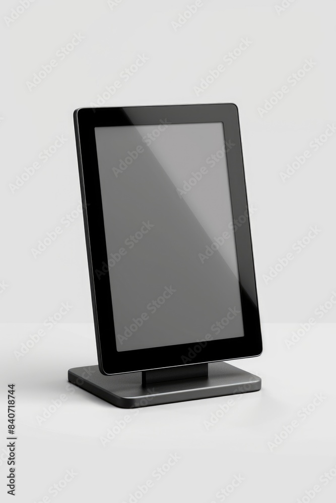 A tablet computer is placed on a table with a calm and organized workspace A tablet computer is placed on a table with a calm and organized workspace
