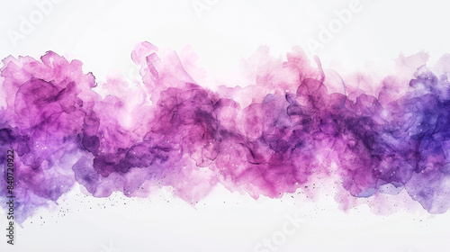 Abstract watercolor artwork with purple and pink hues blending seamlessly on a white background, isolated with space for text 