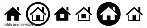 Collection home icons. Web home icon for apps and website. House symbol. Real estate. House icon, Home sign in circle or Main page icon. Vector illustration.