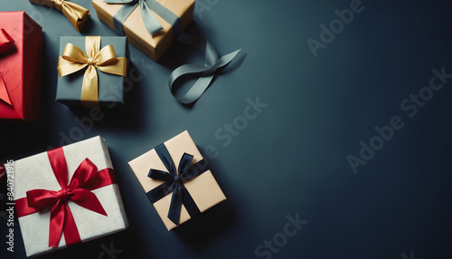 Top-view Christmas gifts on...