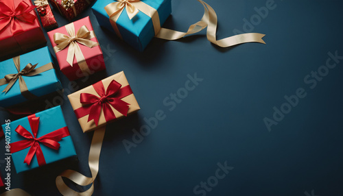 Top-view Christmas gifts on...