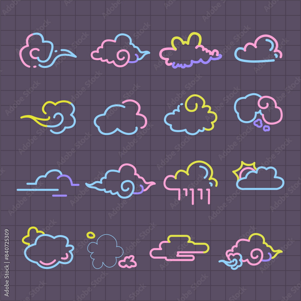 Obraz premium cute pastel clouds doodle element pack