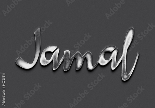 Chrome metal 3D name design of Jamal on grey background. photo