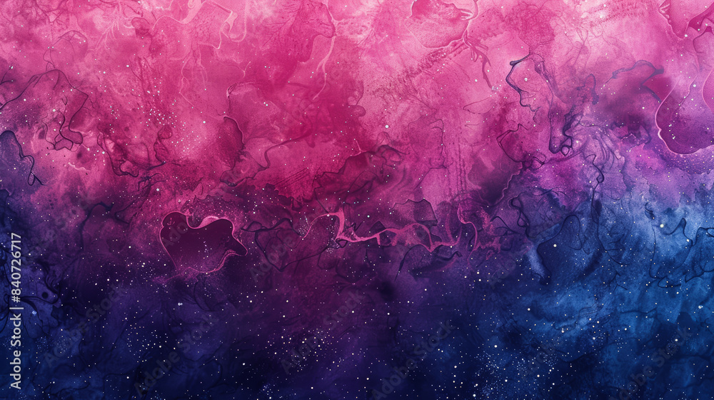 Fototapeta premium Galaxy watercolor background, gradients of navy and magenta, scattered stars, abstract swirls and patterns, gradient background, empty text area