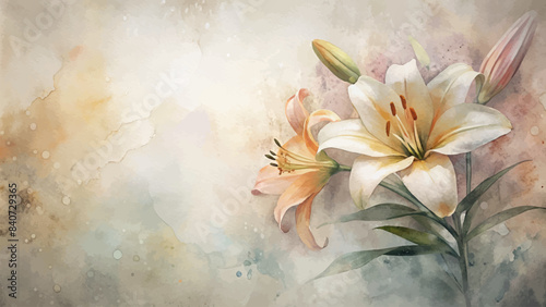 Watercolor vintage background of lilies