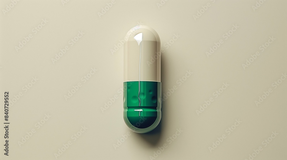 Professional Close-Up of Green and White Capsule Pills on Minimalist White Background Highlighting Medical and Pharmaceutical Concepts Professional Close-Up of Green and White Capsule Pills on Minimalist White Background Highlighting Medical and Pharmaceutical Concepts