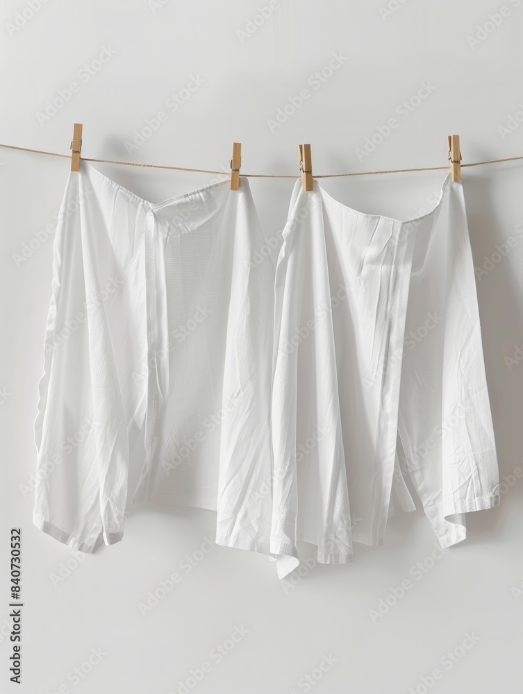 5 hanging clean sheets with clothespins on white background hyper realistic 5 hanging clean sheets with clothespins on white background hyper realistic