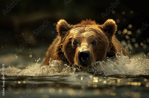 a brown bear catching fishes on a river © Kien