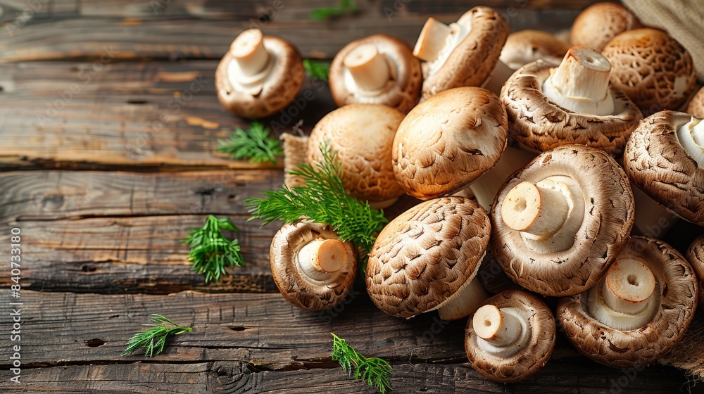 Fresh mushrooms on a rustic wooden table. Fresh mushrooms on a rustic wooden table.