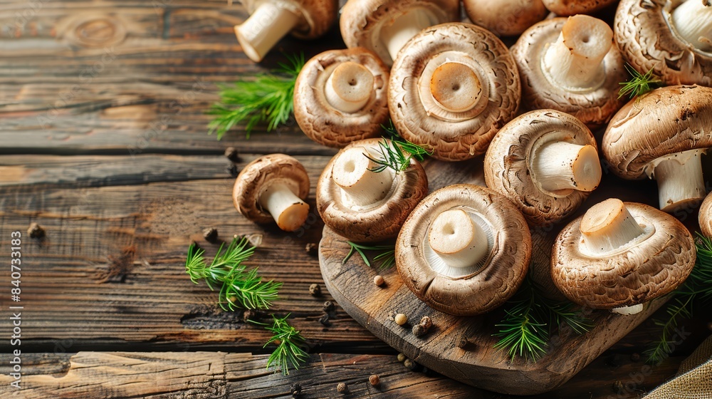Fresh mushrooms on a rustic wooden table. Fresh mushrooms on a rustic wooden table.