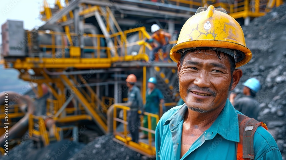 People of Southeast Asia mining coal. frank. smiling. looking at the camera. Bright. daylight. People of Southeast Asia mining coal. frank. smiling. looking at the camera. Bright. daylight.