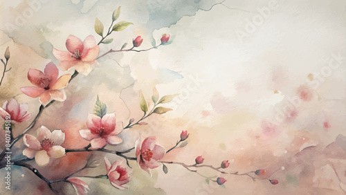 Watercolor background of cherry blossoms