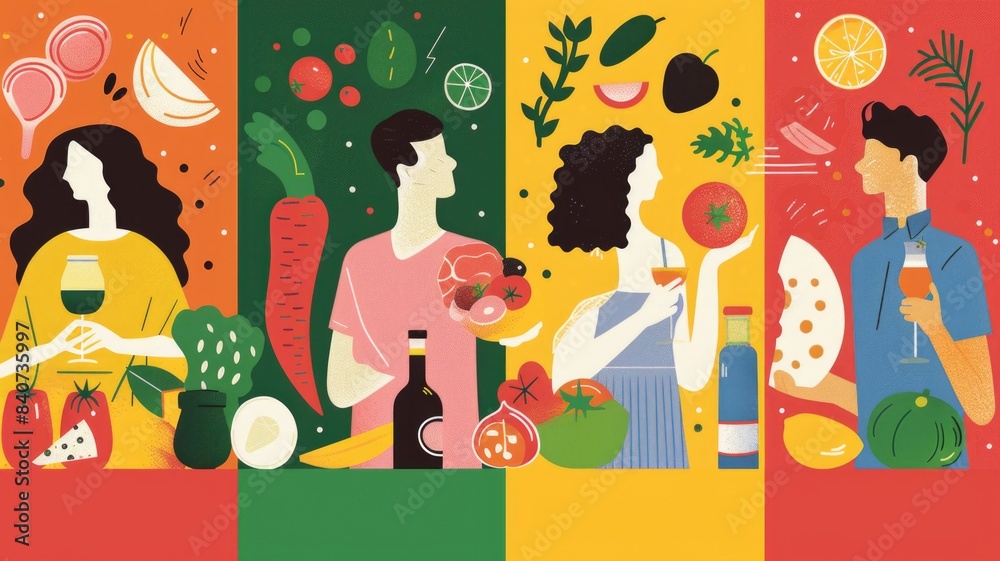 Fototapeta premium colorful, eye-catching posters highlighting key facts and tips for navigating the new food restrictions, perfect for sharing on social media