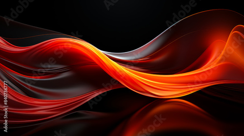 Abstract Red And Orange Wave On Black Background. A digital illustration of a red and orange abstract wave on a black background