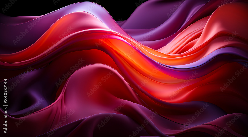 Fototapeta premium Abstract Red And Purple Fabric Waves. The fabric is soft and flowing, creating a beautiful abstract design.
