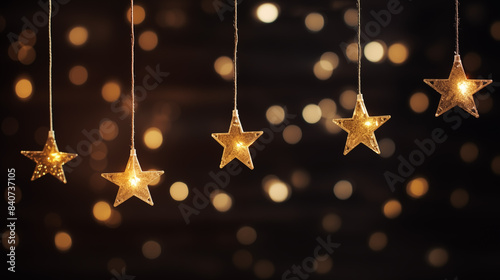 Golden christmas stars. Bokeh background