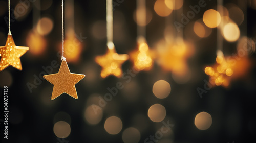 Golden christmas stars. Bokeh background
