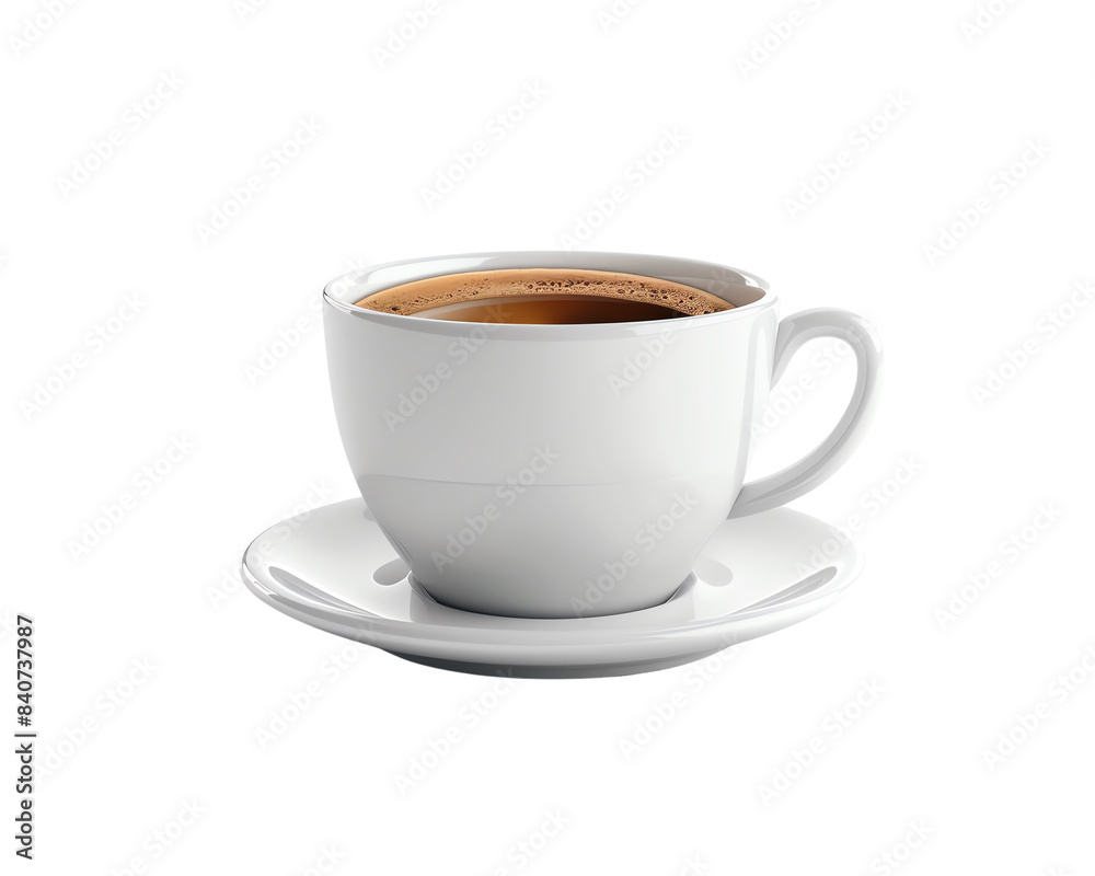 A close-up of a steaming cup of coffee in a white cup and saucer, isolated on a white background. A close-up of a steaming cup of coffee in a white cup and saucer, isolated on a white background.