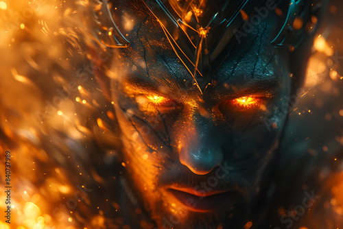 colorful superhero portrait surrounded by fire and energy