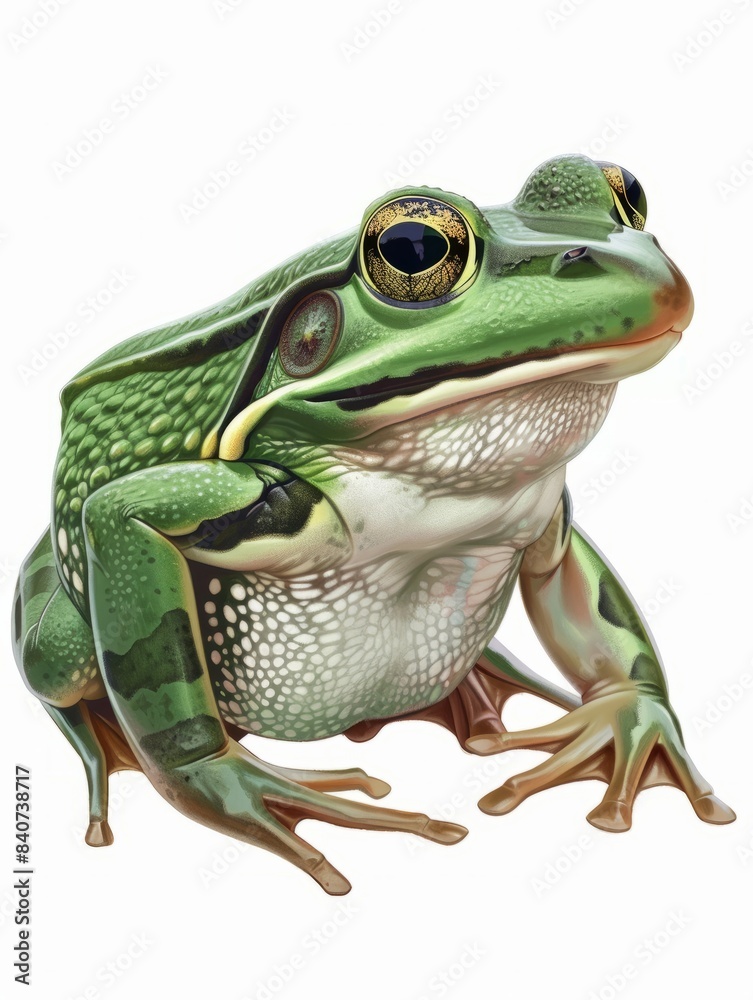 Fototapeta premium Green frog on the white background hyper realistic