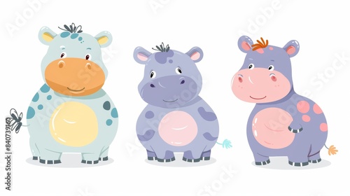 Hippo. Flat vector illustration of cute animal. Baby nursery art.