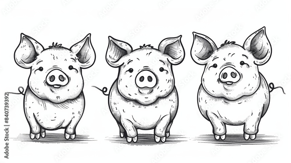 Pig. Line drawing of cute animal. Baby nursery art. Pig. Line drawing of cute animal. Baby nursery art.