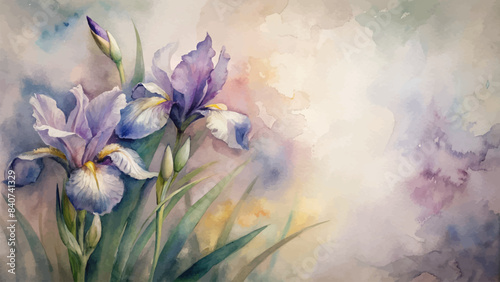 Vintage iris flower watercolor background