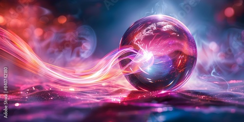 Harnessing Cosmic Energy to Transform Glass Ball with Vibrant High-Frequency Waves and Vibrations. Concept Cosmic Energy, Glass Ball, High-Frequency Waves, Vibrations, Transformation photo