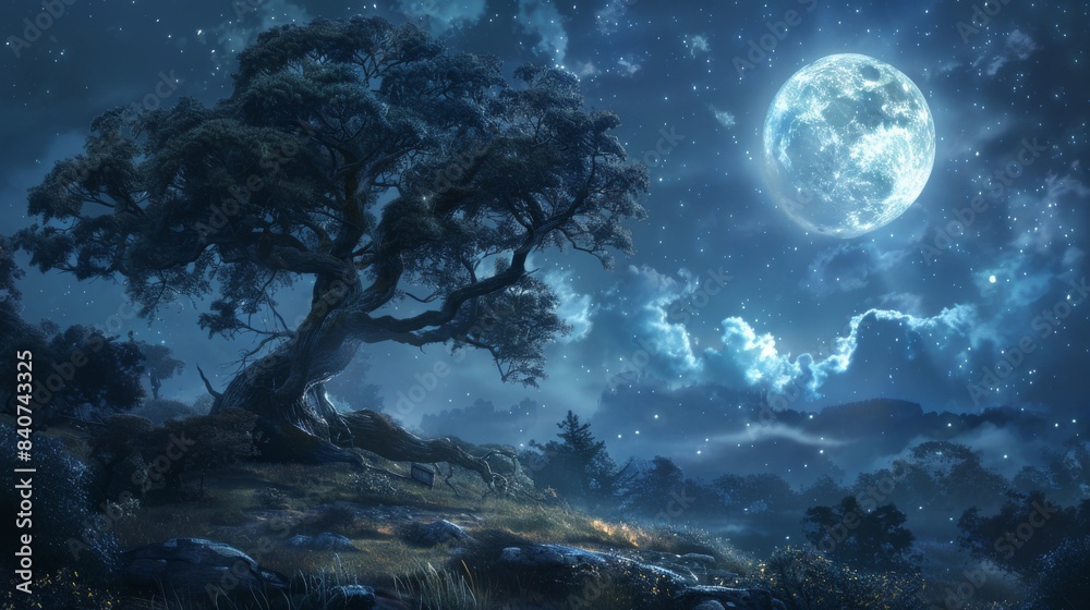 Fototapeta premium A beautiful night sky with a large moon and stars