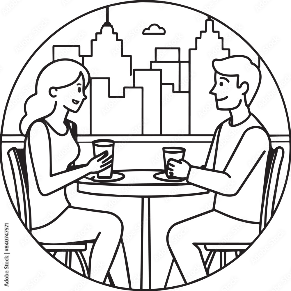 couple in city cafe illustration black and white couple in city cafe illustration black and white