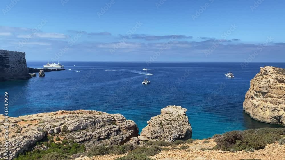 Boats sailing on the Mediterranean sea, between Comino and Malta islands. High quality 4k footage Boats sailing on the Mediterranean sea, between Comino and Malta islands. High quality 4k footage