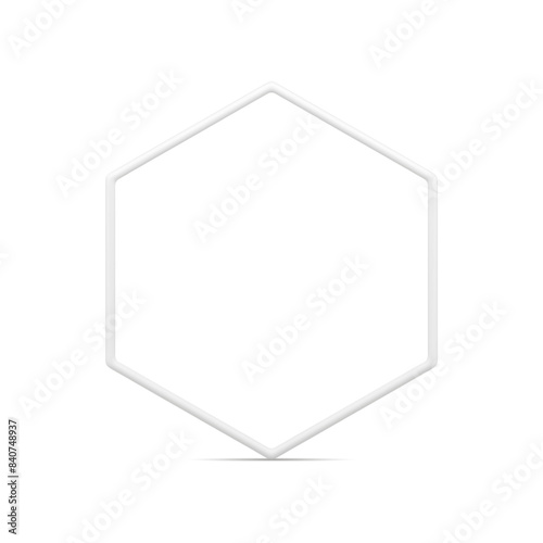 White polygonal symmetric geometry frame basic foundation six side corner 3d element decor vector