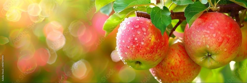 fresh, healthy and ripe red apples hanging on a branch of an apple tree fresh, healthy and ripe red apples hanging on a branch of an apple tree